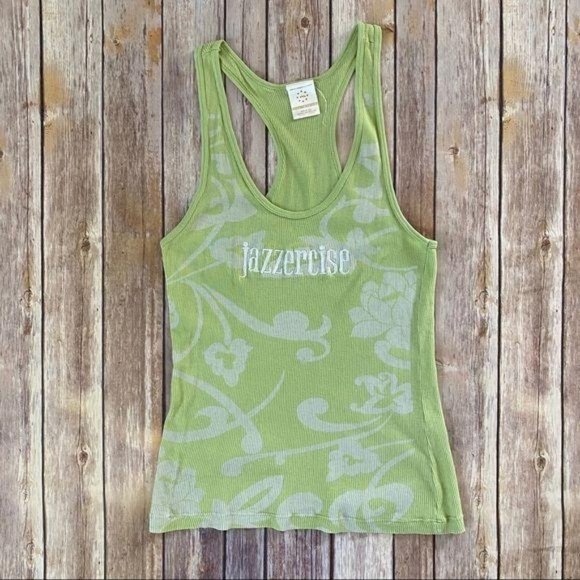 Vintage Tops Vintage Jazzercise Green Floral Ribbed Tank Top Poshmark